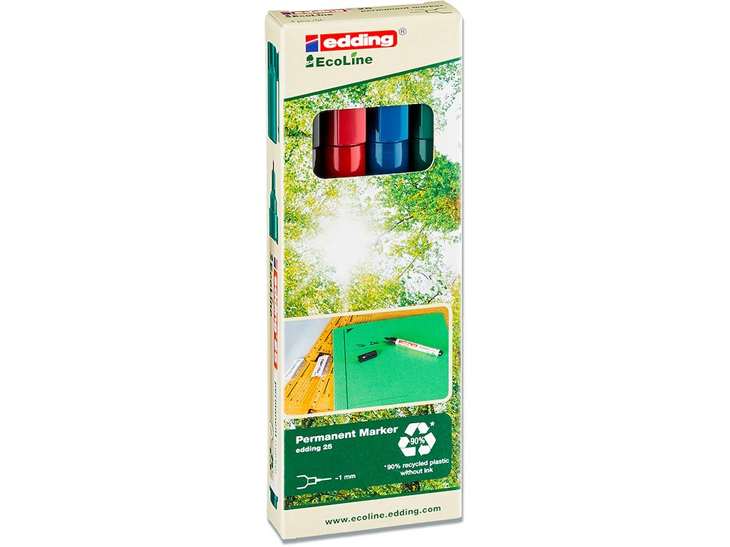 Marker, Rund spids, 1 mm, Sort Rød Blå Grøn, Edding Ecoline 25