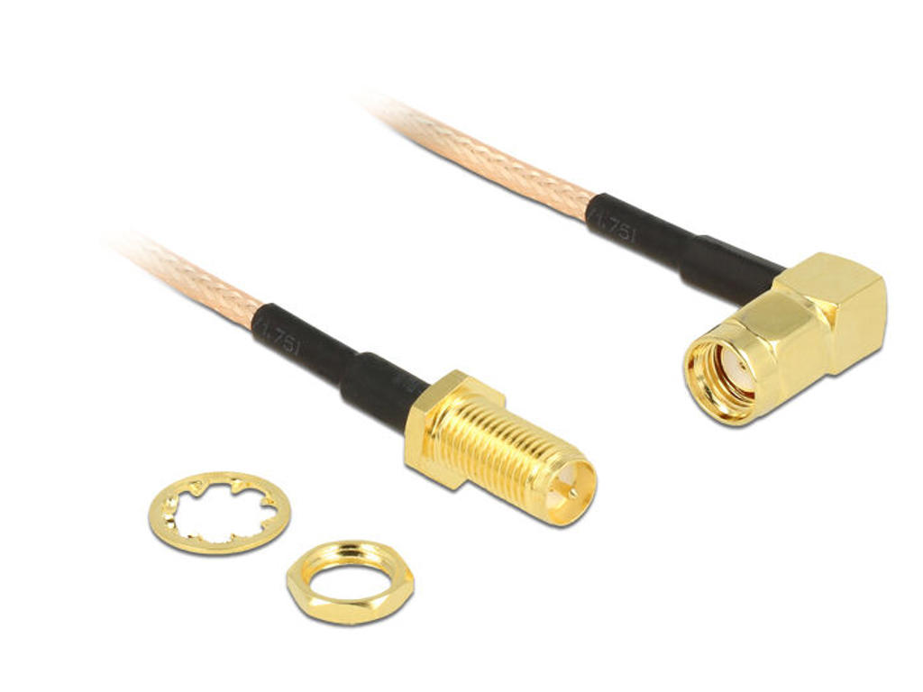 DeLOCK 0.16m, 2xRP-SMA koaxial kabel RG-316 0,16 m RP-SMA Sort, Guld, Transparent