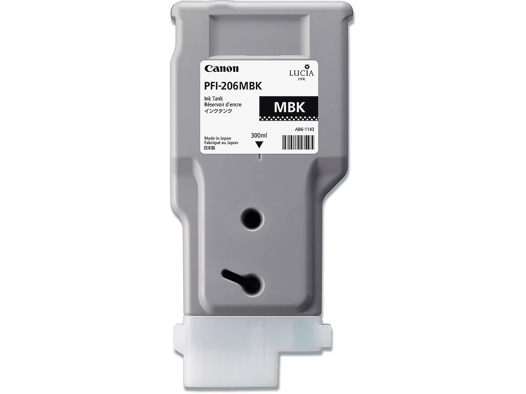 Blækpatron, 1 stk, Mat Black-mat sort, 300 ml, Canon PFI-206MBK