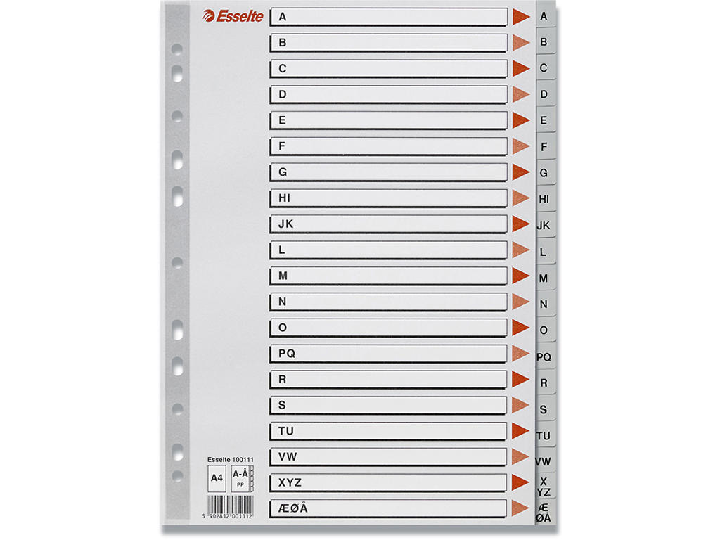 Registerblade, A4, A-Å, Grå, Esselte 