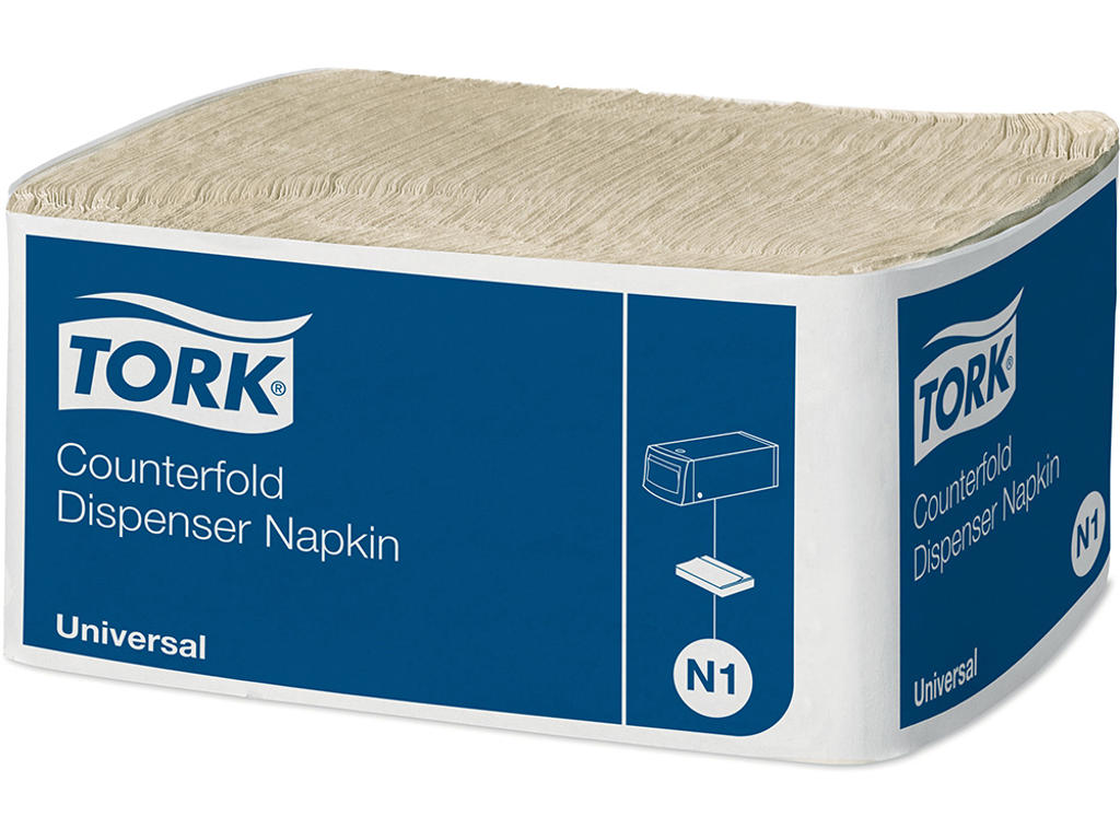 Dispenserservietter, 1 lag, Hvid, 33x30 cm, 7200 stk, Tork Counterfold N1