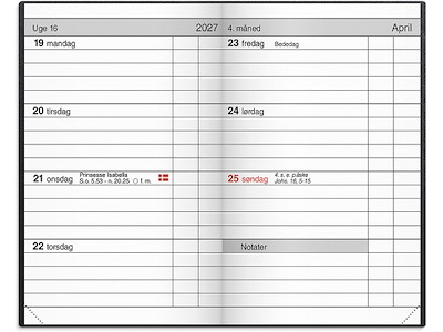 Kalender, 2027, Lomme, 1 uge pr. opslag, Sort, Mayland