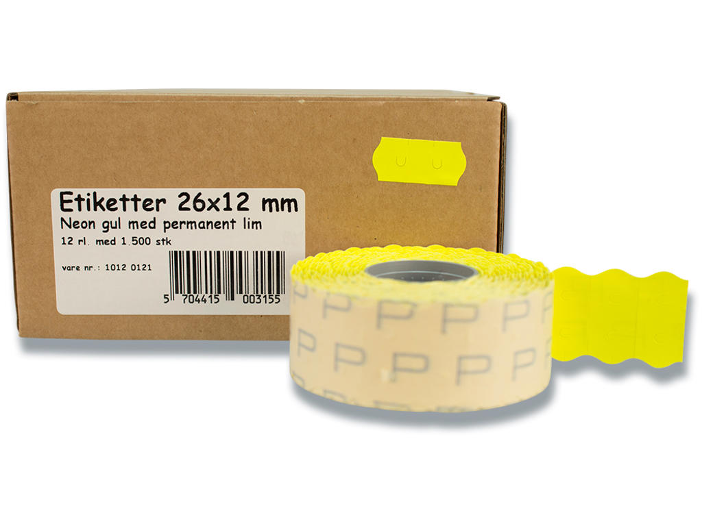 Prisetiketter, 26x12 mm, Gul, 1500 etiketter pr rulle