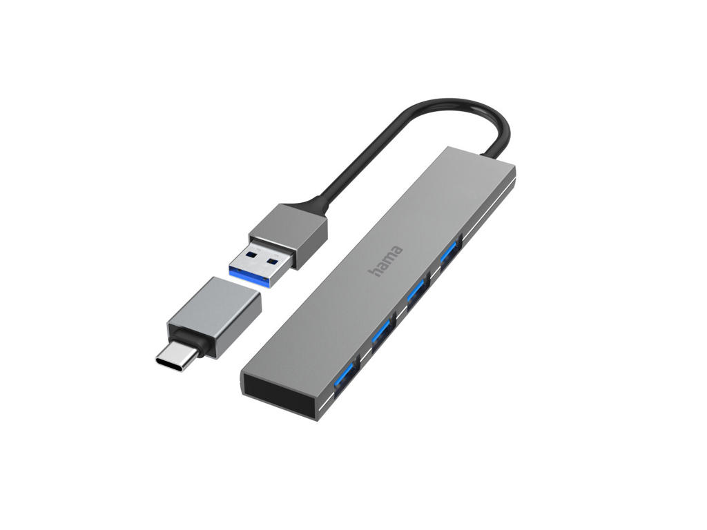 Hama 00200141 interface hub USB 3.2 Gen 1 (3.1 Gen 1) Type-A 5000 Mbit/s Grå