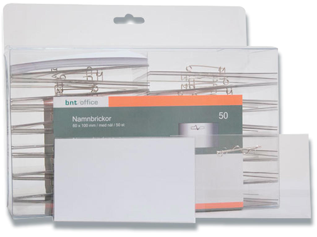 Navneskilt, Med sikkerhedsnål og indstik, 60x100 mm, 1 stk, BNT Office 