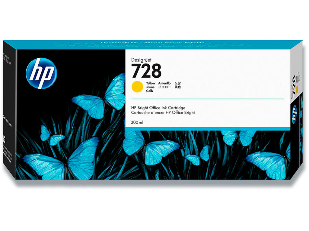 Blækpatron, 1 stk, 300 ml, Yellow-gul, HP 728