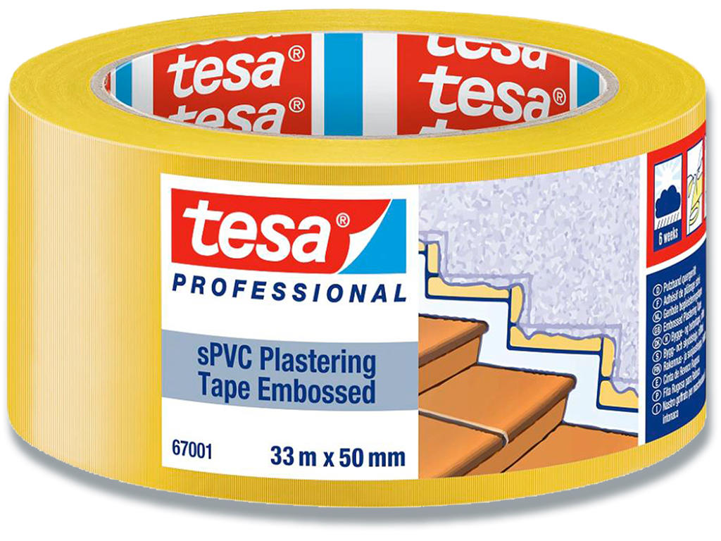 Tape- afdækning, 50mm x 33m, Gul, 1 rulle, Tesa Professional sPVC 67001