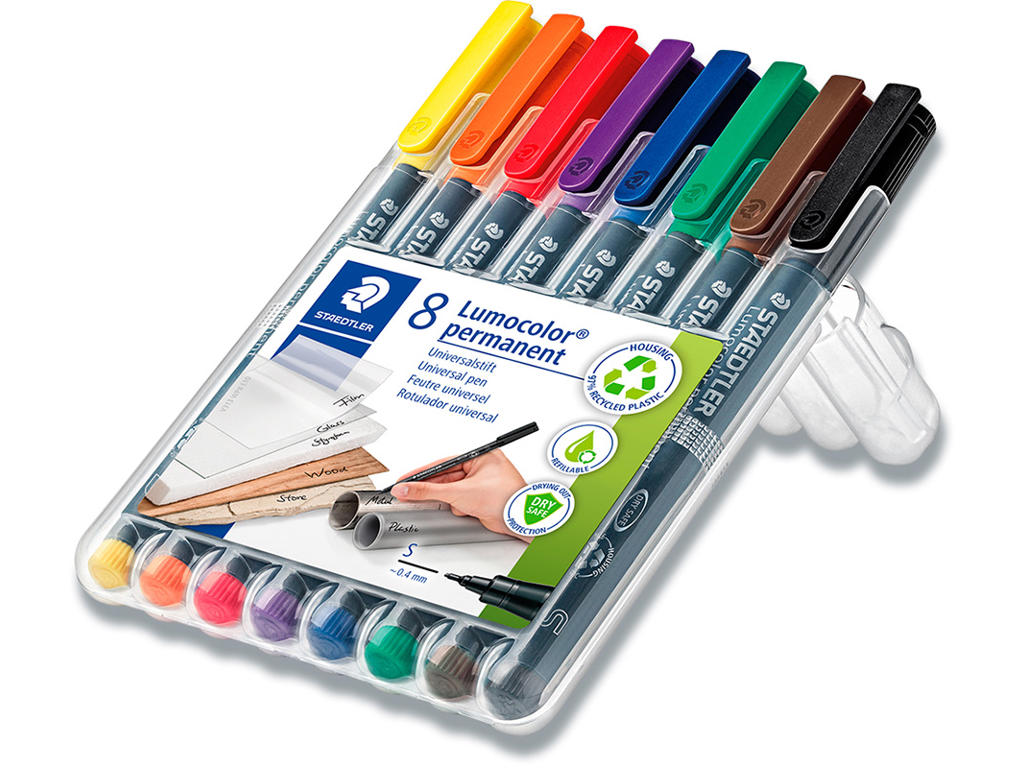 Marker, Spids spids, 0.4 mm, 8 farver, Staedtler Lumocolor 313 S