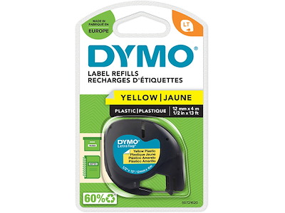 Labeltape, 12mm x 4m, Sort på Gul, 1 rulle, Dymo LetraTag Plast