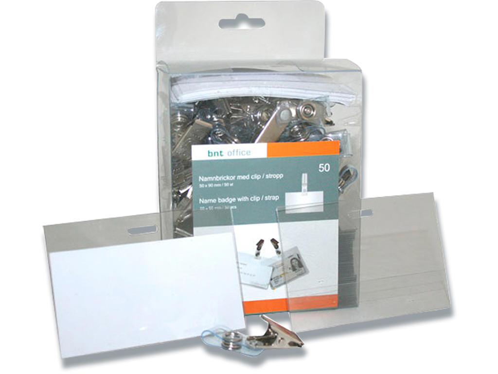 Navneskilt, Med stropklemme og indstik, 50x90 mm, 1 stk, BNT Office 
