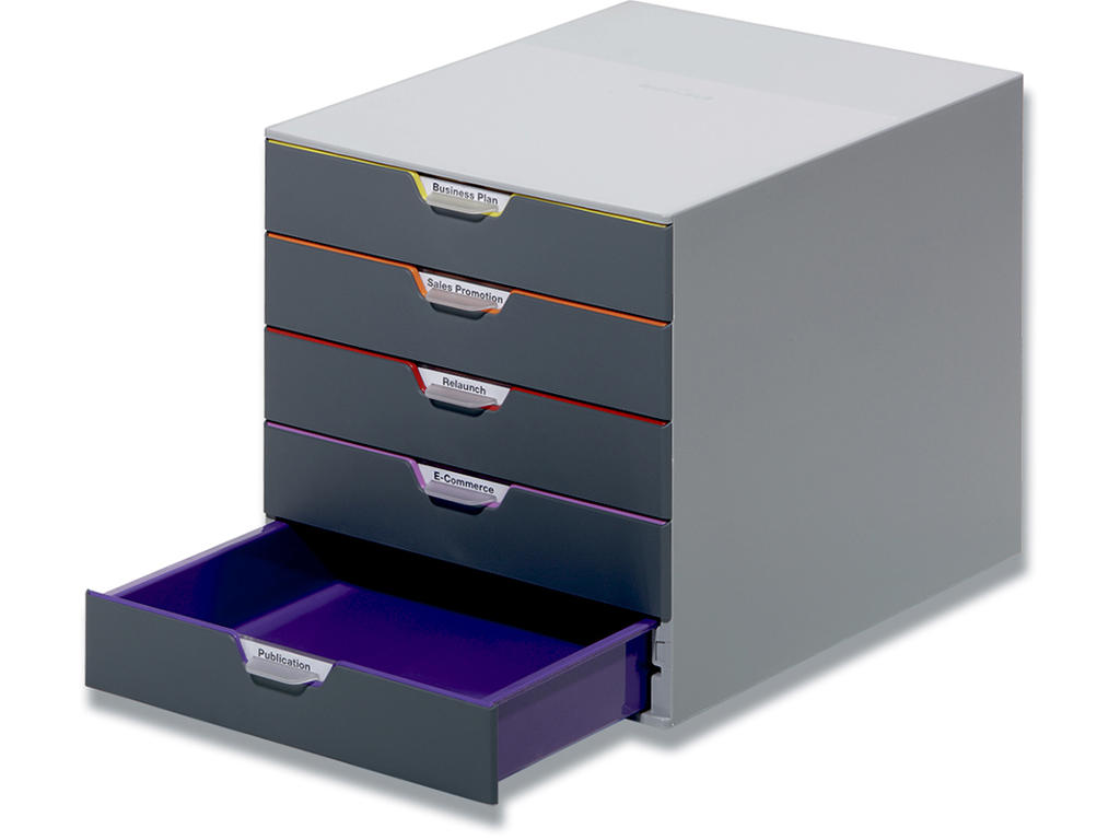 Skuffekabinet, 5 skuffer, Grå-assorteret, A4, C4 Folio og kuvert, Durable VARICOLOR C4 Folio