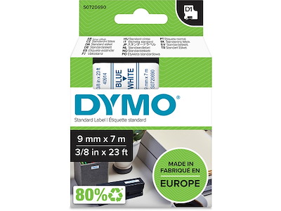 Labeltape, 9mm x 7m, Blå på Hvid, 1 rulle, Dymo D1 40914