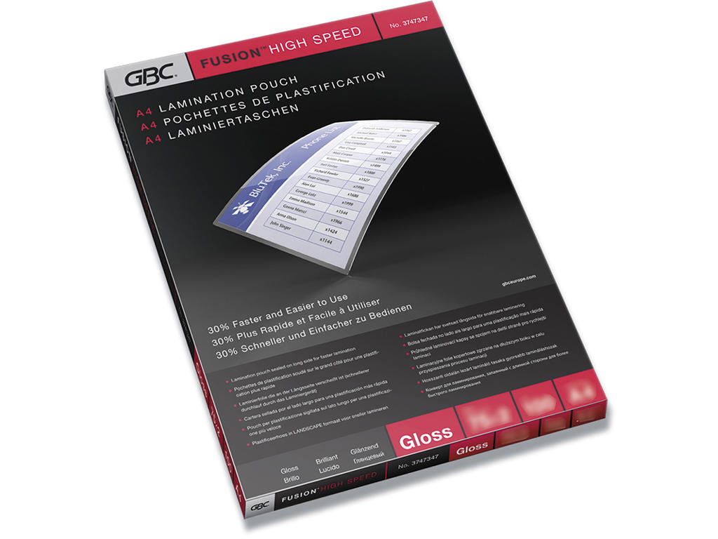 Lamineringslommer, A4, 216x303 mm, 75 micron, GBC HighSpeed 