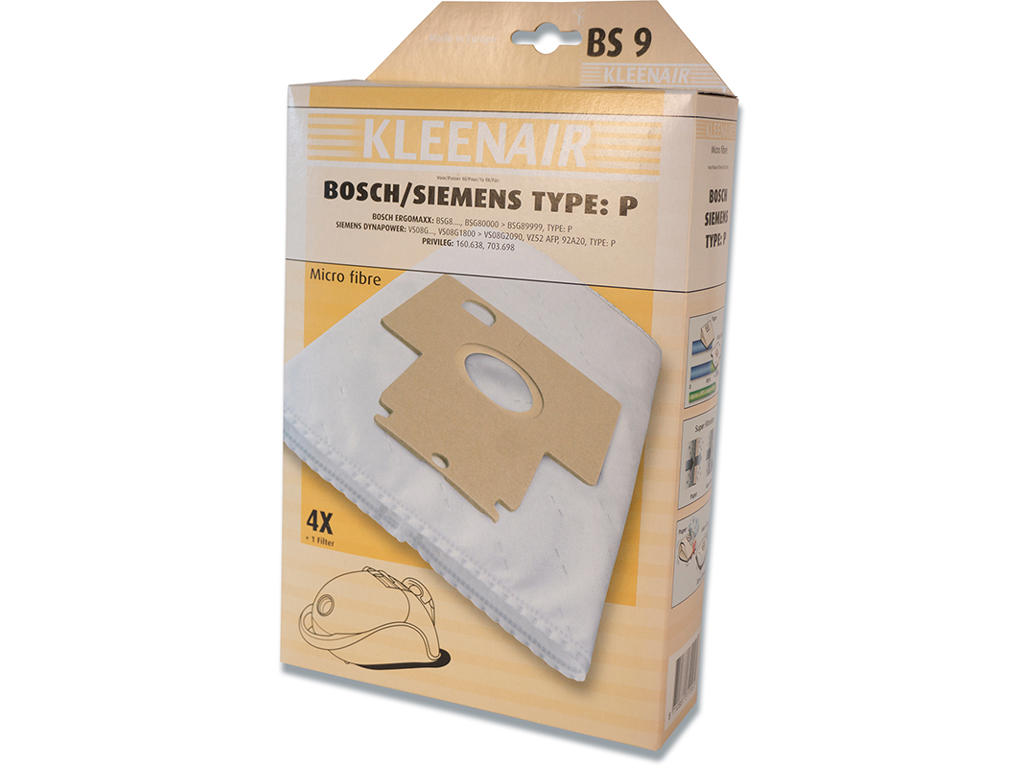 Støvsugerposer, Bosch Siemens, Type P, 4 poser + 1 filter, KLEENAIR BS9