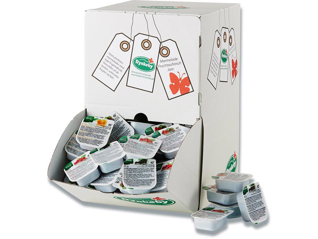 Marmelade, Assorteret, Portionsbæger, 20 g, 132 stk, Rynkeby
