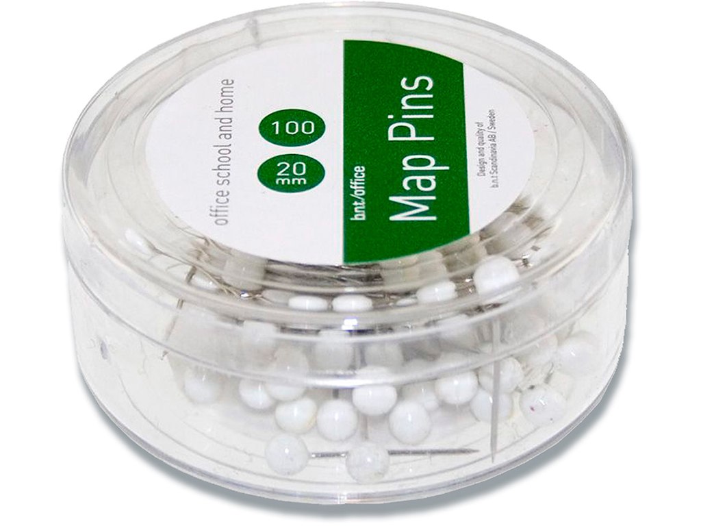 Kortnåle, Hvid, 4x20 mm, 100 stk, BNT Office 