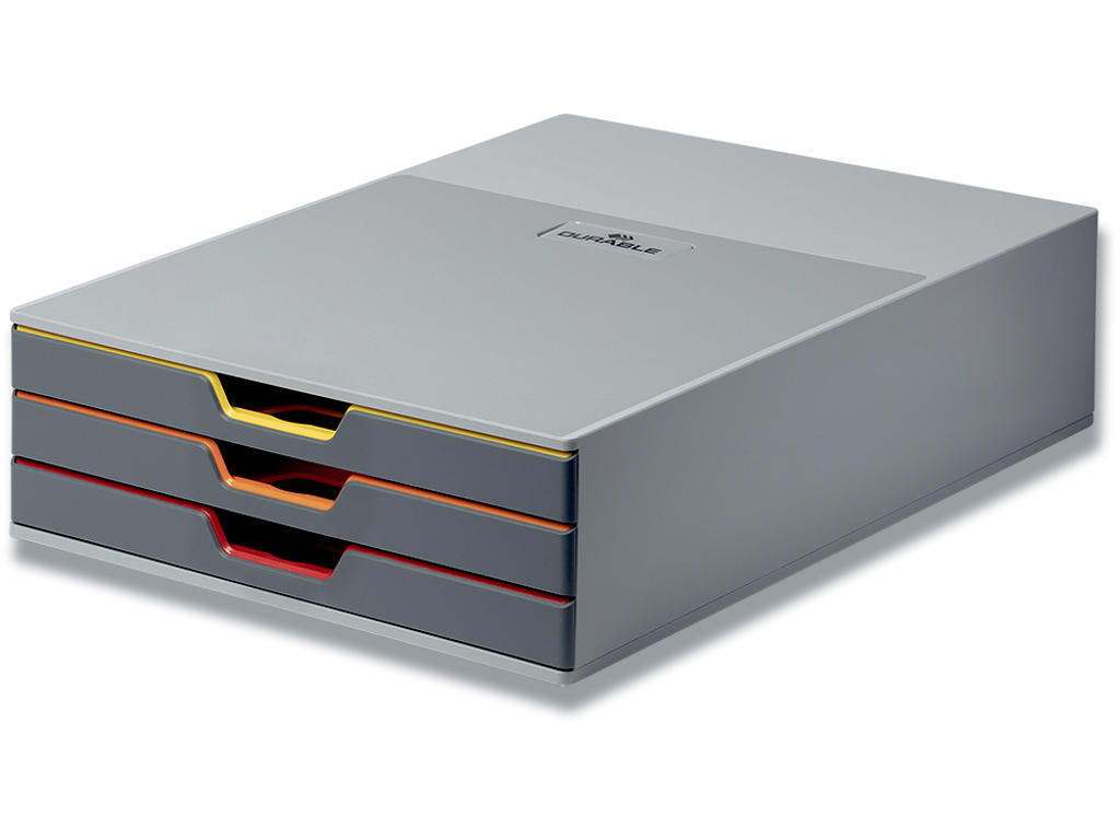 Skuffekabinet, 3 skuffer, Grå-assorteret, A4, C4 Folio og kuvert, Durable VARICOLOR C4 Folio