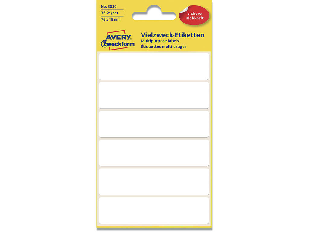 Etiketter, 76x19 mm, Hvid, 36 etiketter i alt, Avery 
