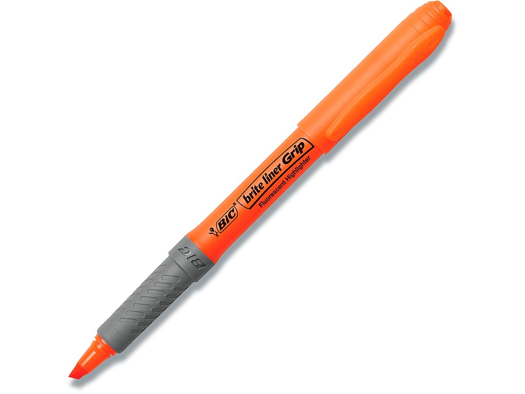 Tekstmarker, Hætte med clip, Orange, 1 stk, BiC Brite Liner Grip 