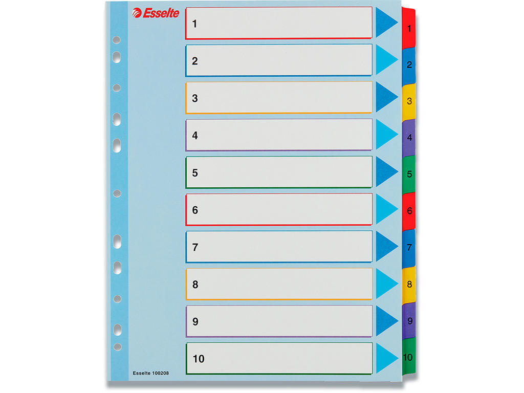 Registerblade, A4 Maxi, 1-10, Flerfarvet, Esselte Mylar 