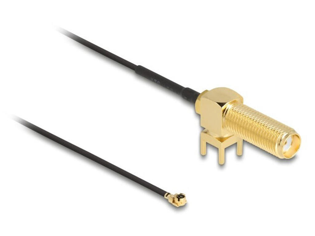 DeLOCK Antenna Cable SMA 90° PCB jack bulkhead koaxial kabel 0,15 m I-PEX MHF1 Sort, Guld