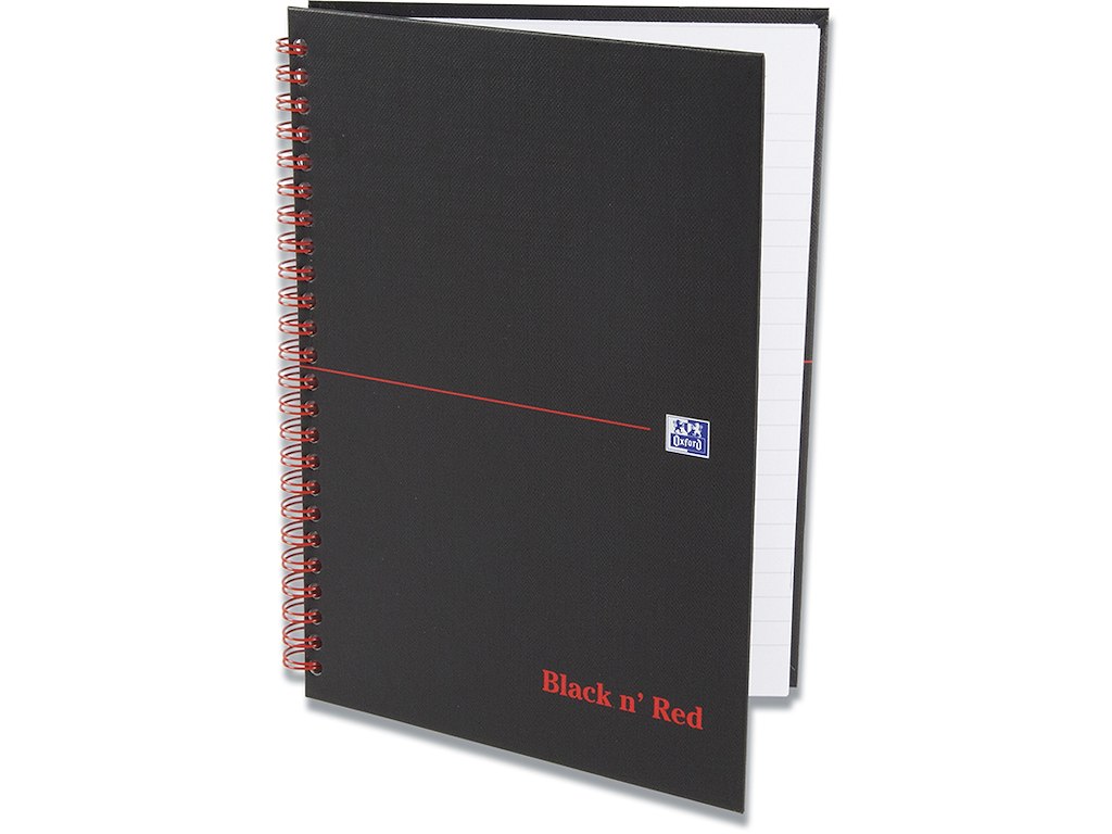 Notesblok, A5, Kvadreret, Sort-rød, Oxford Black n´Red 