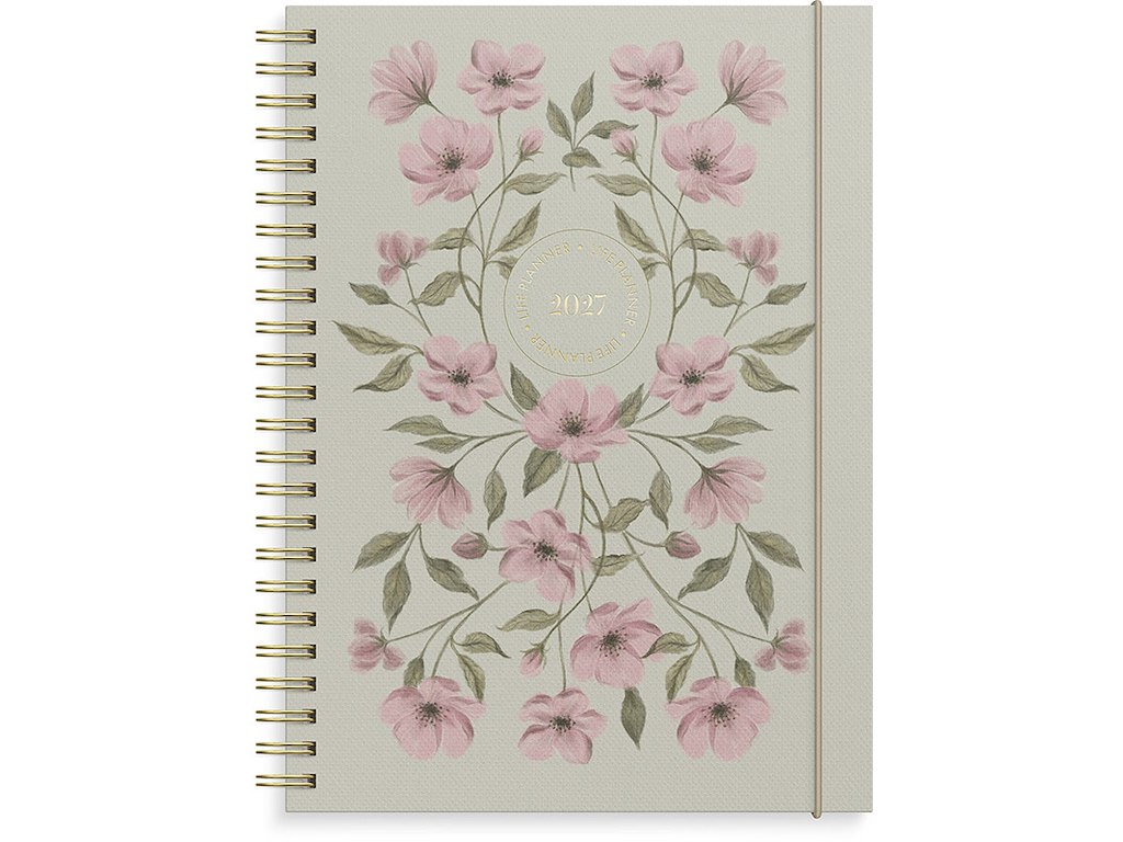 Kalender, 2027, Life Planner, Essentials, 1 uge pr. opslag, Beige og blomster, Mayland