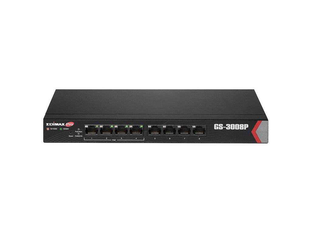 Edimax GS-3008P netværksswitch Administreret Gigabit Ethernet (10/100/1000) Strøm over Ethernet (PoE) Sort