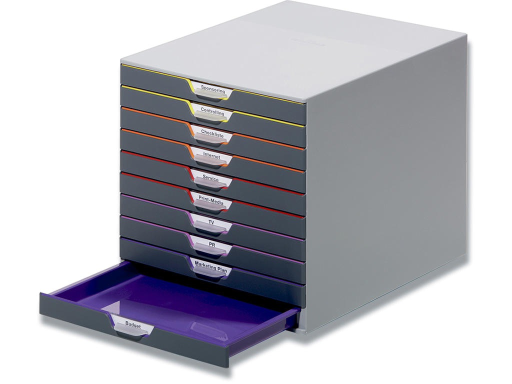 Skuffekabinet, 10 skuffer, Grå-assorteret, A4, C4 Folio og kuvert, Durable VARICOLOR C4 Folio