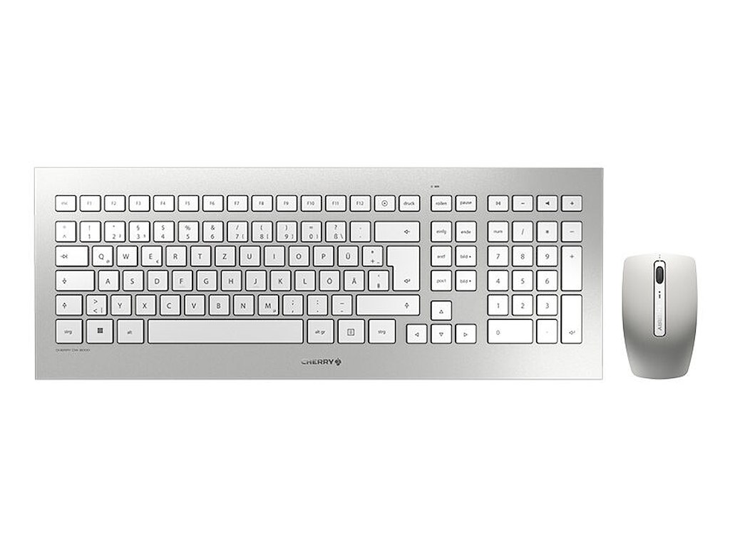 CHERRY DW 8000 tastatur Mus inkluderet Kontor RF trådløst QWERTZ Tysk Sølv, Hvid