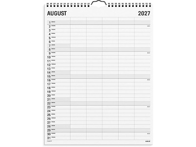 Familiekalender, 2027, Black and white, 5 personer, 1 måned pr. opslag, Mayland