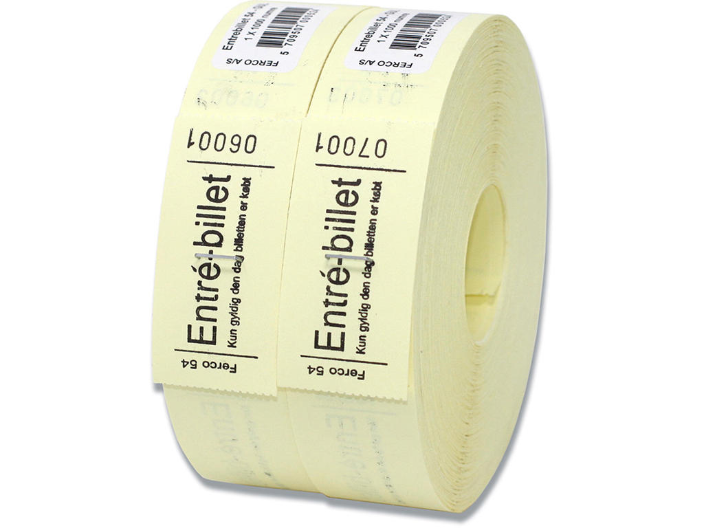 Entrebillet nr. 54 Gul 1000stk/rl.