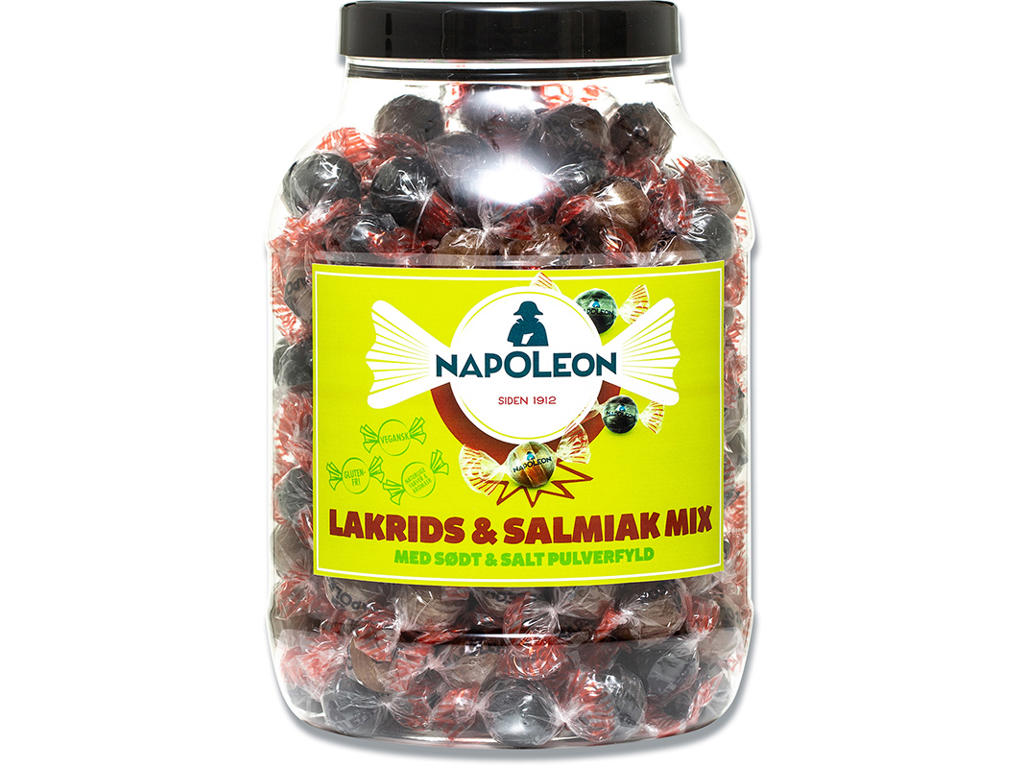 Bolcher, Napoleon, Lakrids og Salmiak Mix, 1300g, Kiss Candy