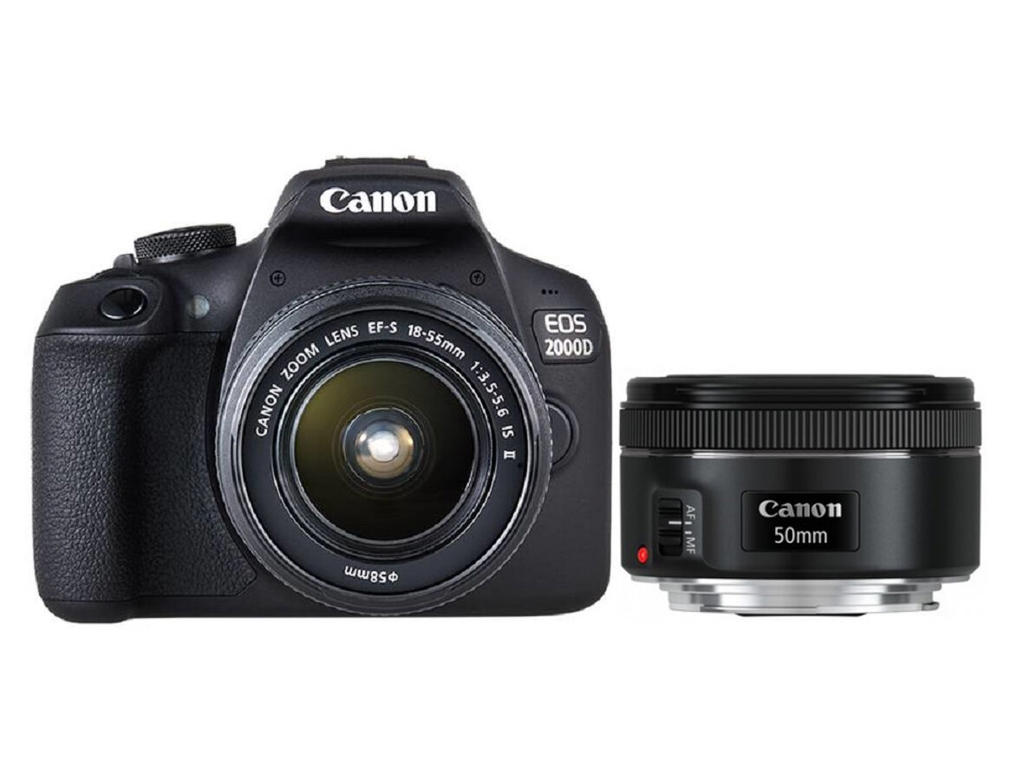 Canon EOS 2000D + EF-S 18-55 IS II + EF 50mm 1/2" SLR Kamerahus 24,1 MP CMOS 6000 x 4000 pixel Sort