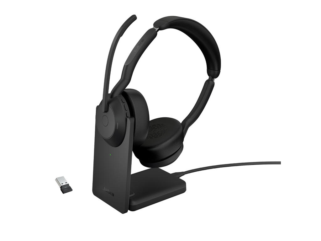 Jabra Evolve2 55 Headset Kabel & trådløs Kontor/Callcenter Bluetooth Opladningsstativ Sort