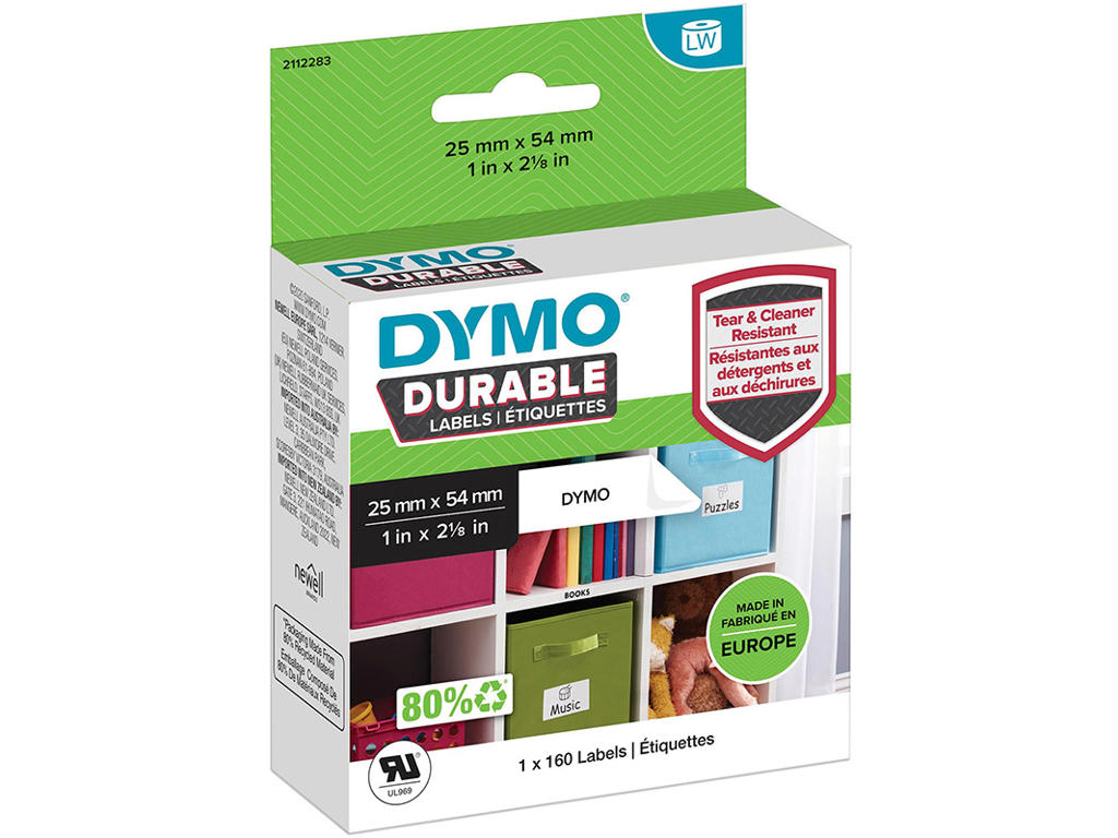 Labeletiketter, Holdbare og modstandsdygtige, 25x54 mm, 1 rulle af 160 etiketter, Dymo LabelWriter Durable