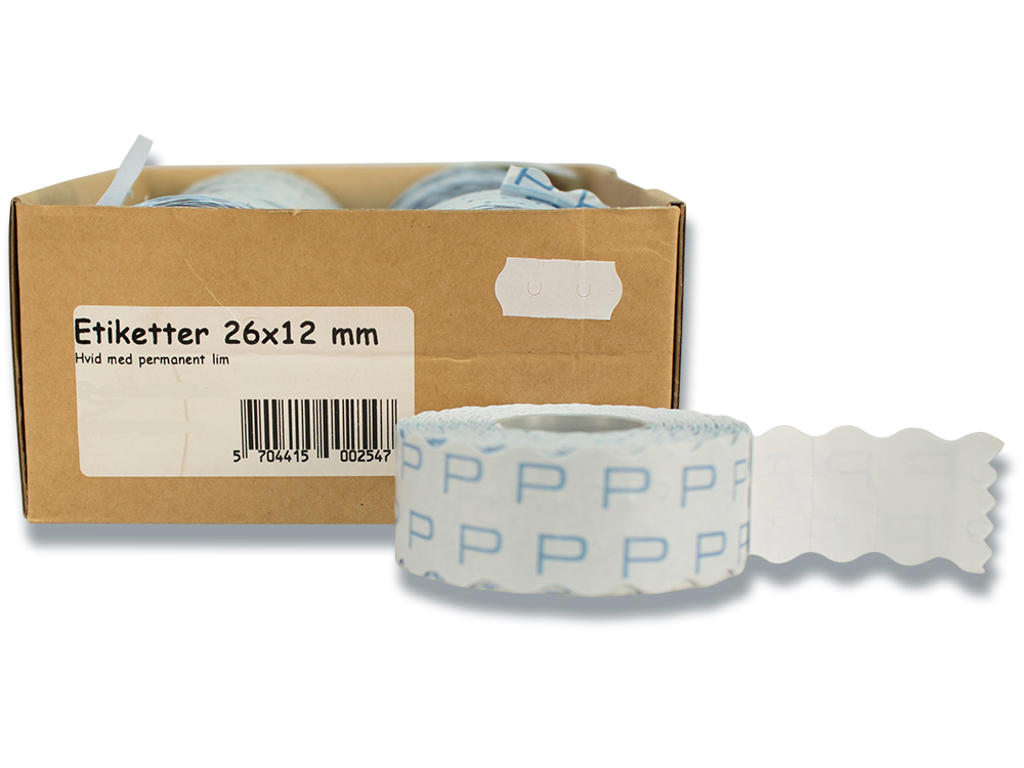 Prisetiketter, 26x12 mm, Hvid, 1500 etiketter pr rulle