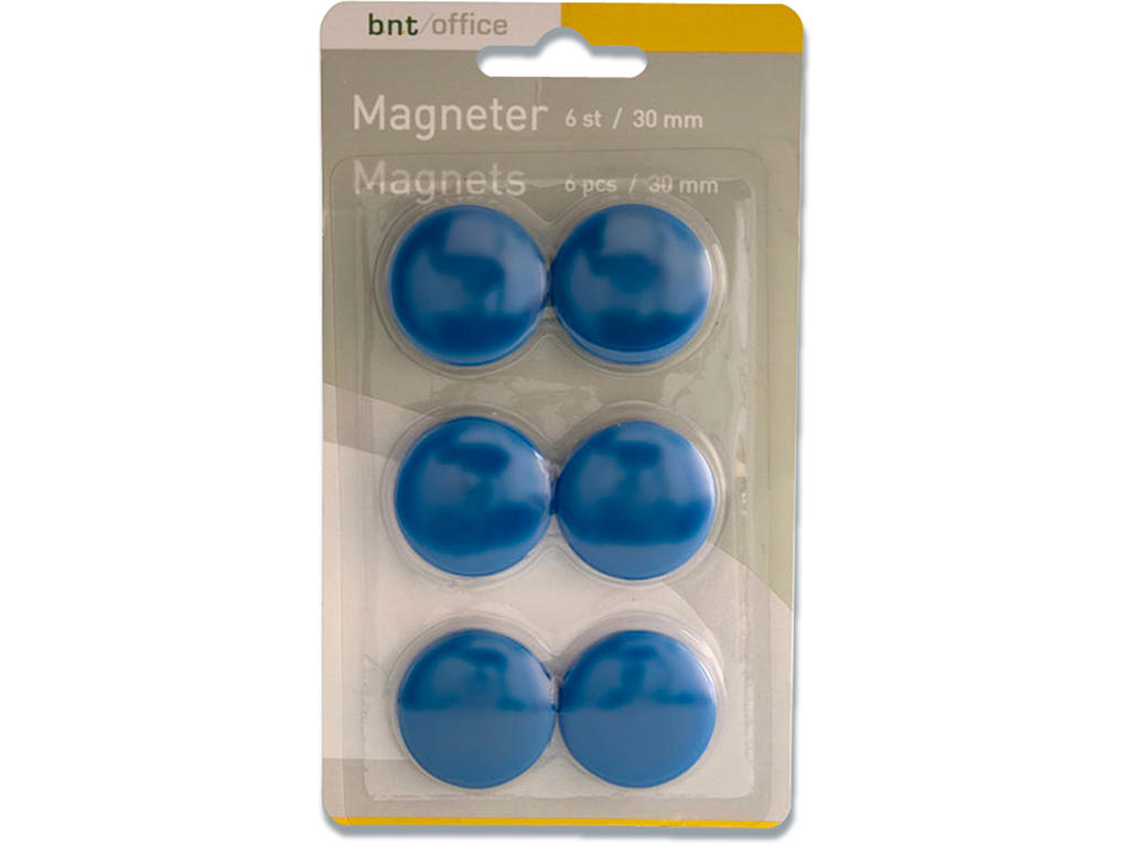 Magneter, Blå, Ø3 cm, 6 stk, BNT Office 
