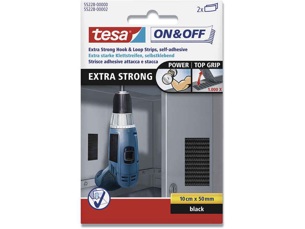 Velcro tape, 2 lag, 5 x 10cm, 2 sæt, Tesa Extra Strong 55228