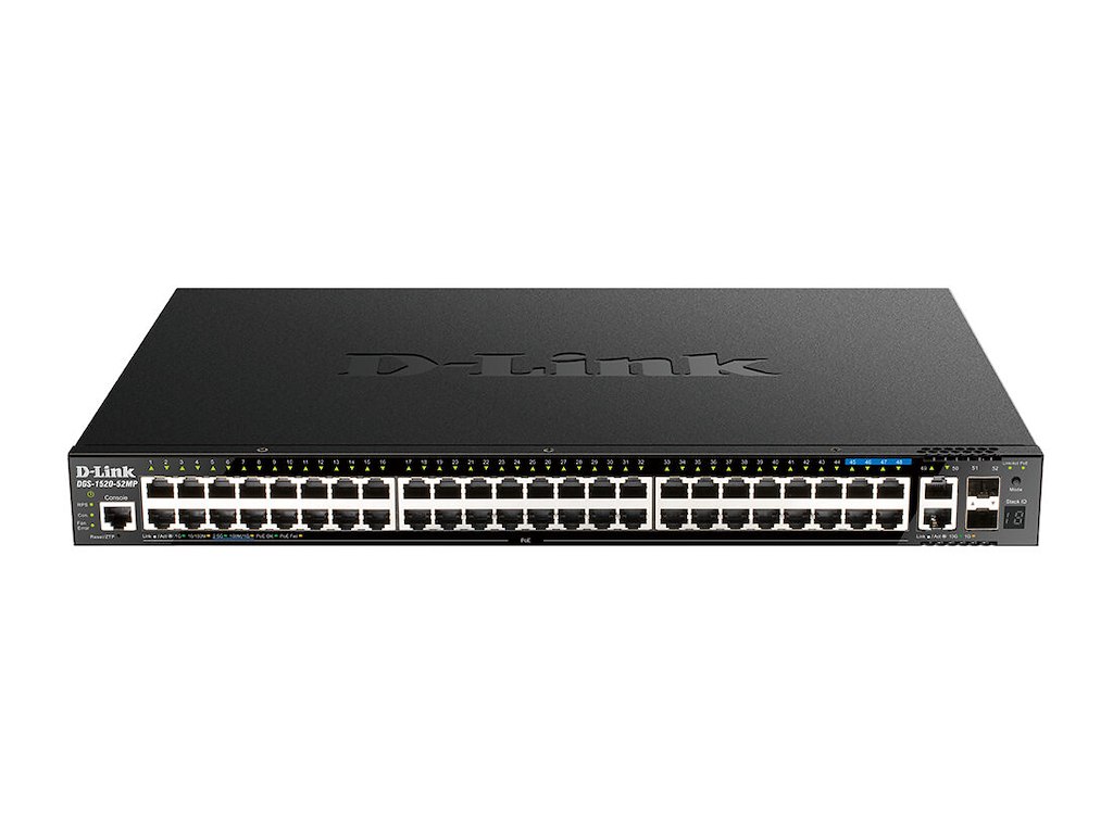 D-Link DGS-1520-52MP netværksswitch Administreret L3 Gigabit Ethernet (10/100/1000) Strøm over Ethernet (PoE) 1U Sort