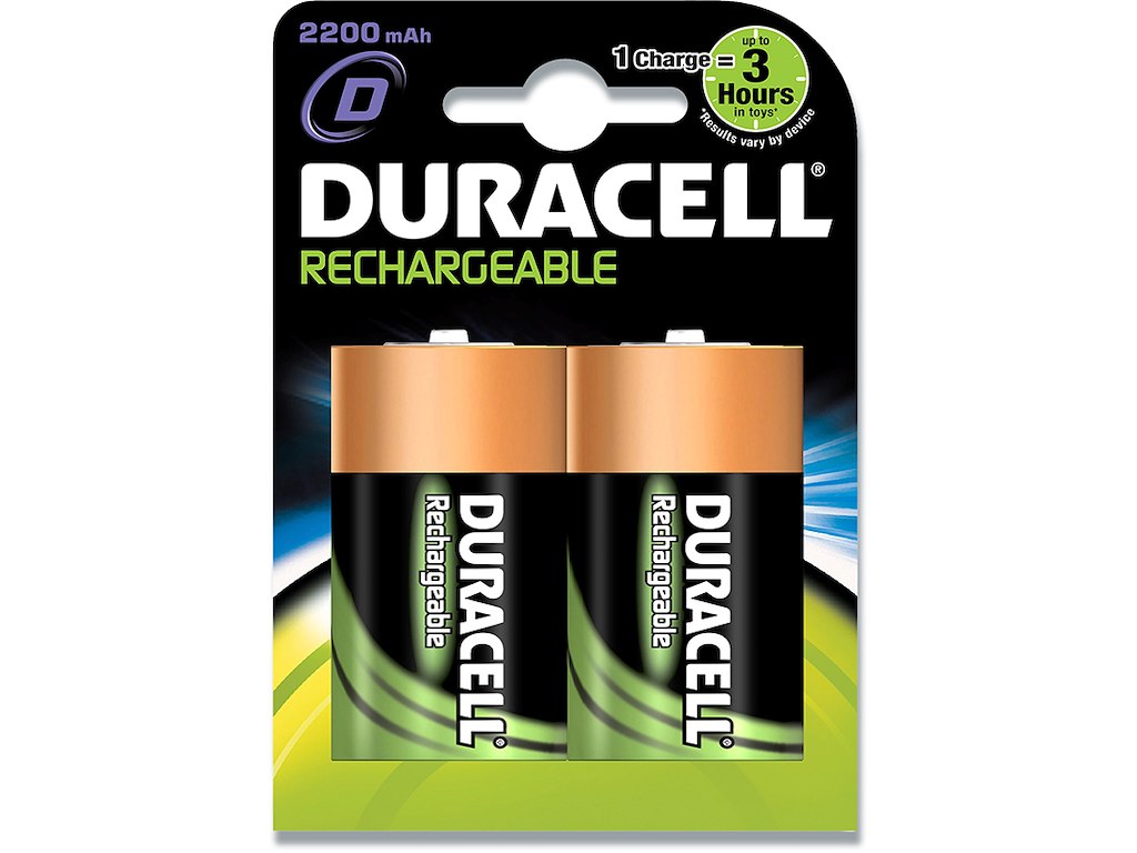 Batteri, D, 1.2 V, 2 stk, Duracell Rechargeable