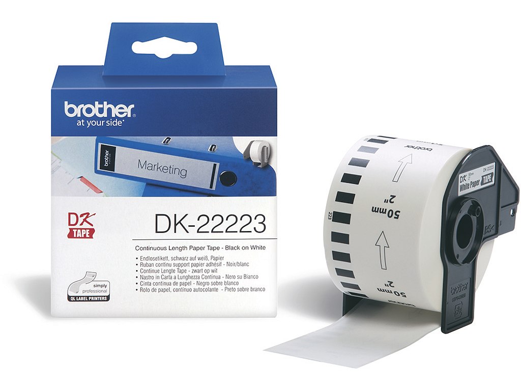 Labeltape, 50mm x 30.48m, 1 rulle, Hvid, Brother P-Touch DK-22223