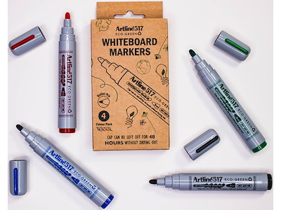 Whiteboard marker, Rund spids, Sort Rød Blå Grøn, 3 mm, Artline ECO-GREEN 517