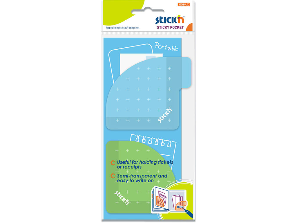 Lomme, 70x70mm, grøn/blå, selvklæbende, 5stk, Stick'N