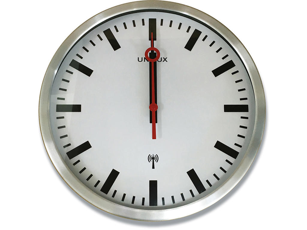Vægur, Ø35 cm, Hvid-metal, Radiostyret, Unilux Station Clock 