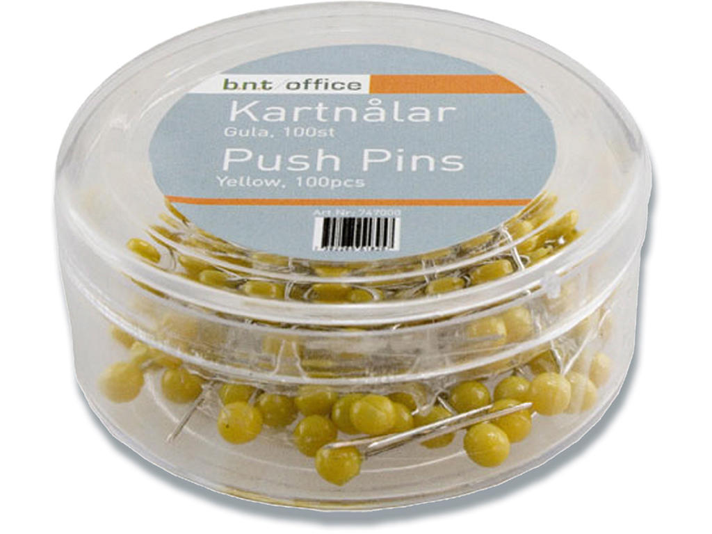 Kortnåle, Gul, 4x20 mm, 100 stk, BNT Office 