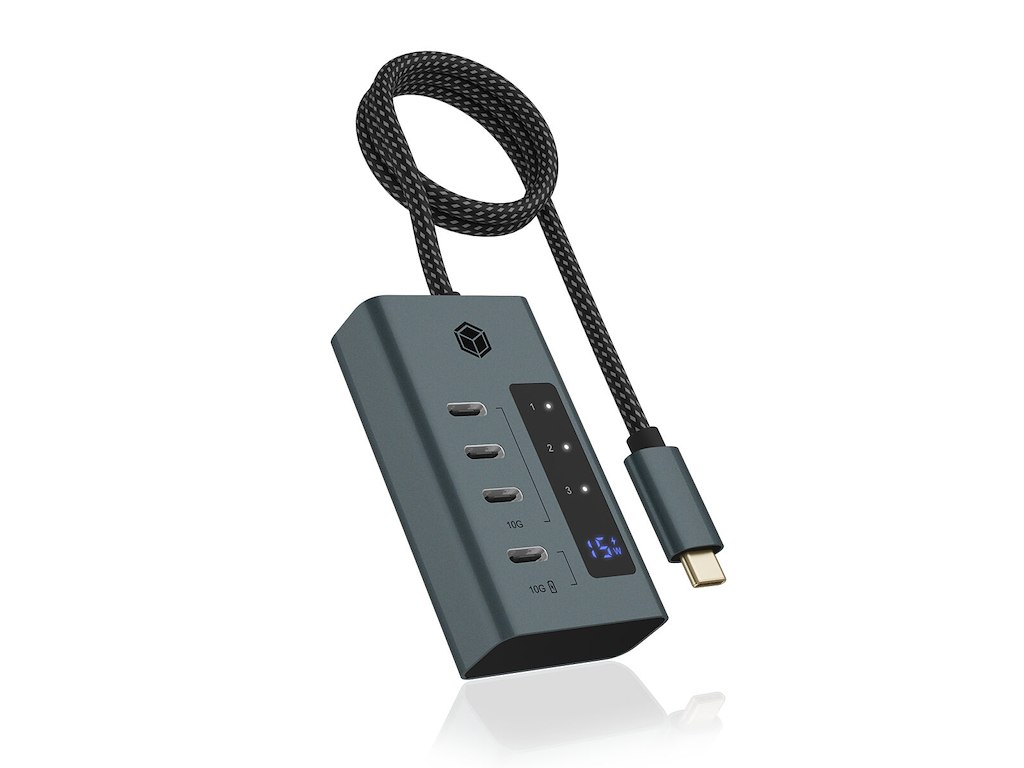 ICY BOX IB-HUB1454-C31 USB 3.2 Gen 1 (3.1 Gen 1) Type-C 10000 Mbit/s Blå, Grå