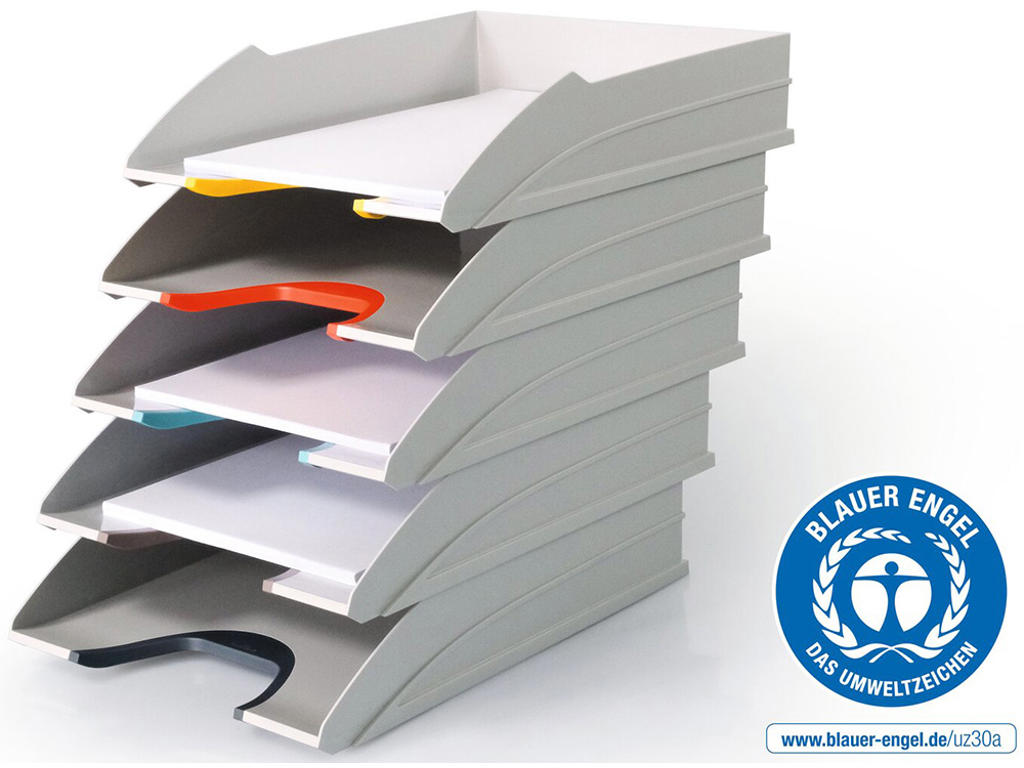 Brevbakkesæt, Med 5 bakker, A4, Hvid med flerfarvede kanter, Durable VARICOLOR MIX TRAY SET