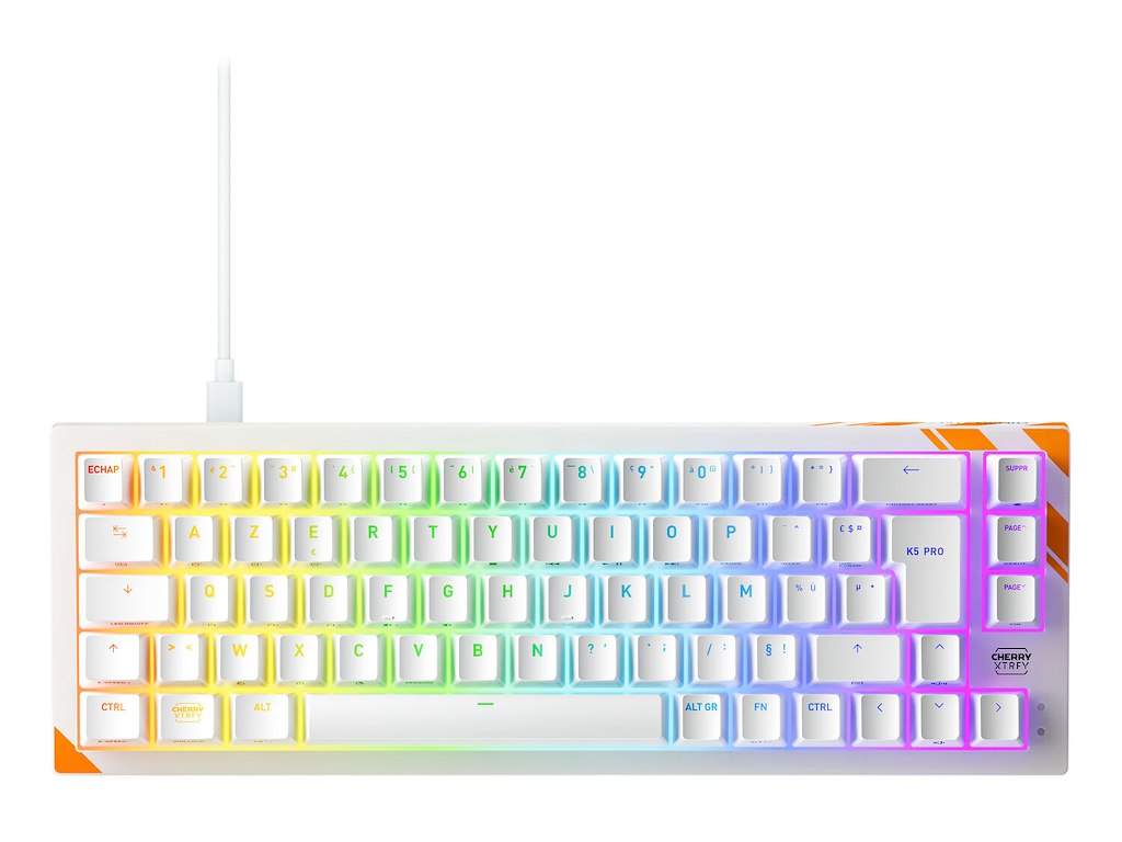 CHERRY K5 PRO TMR COMPACT tastatur Spil USB AZERTY Fransk Orange, Hvid
