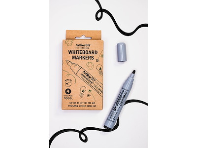 Whiteboard marker, Rund spids, Sort, 4 stk, 3 mm, Artline ECO-GREEN 517